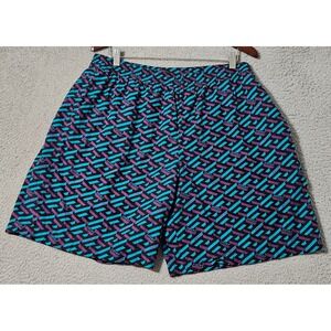 Versace La Greca Monogram Cotton Blend Shorts Size 54 (38 US) Italy Blue Pink